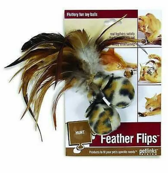 1ea Quaker Petlinks Feather Flips Plush Ball 2Pc Catnip Toys - Toys